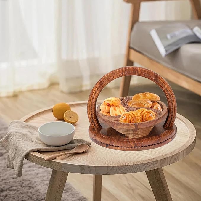 Plateau à Fruits Secs - Panier à Ressort Convertible en Bois Sculpté